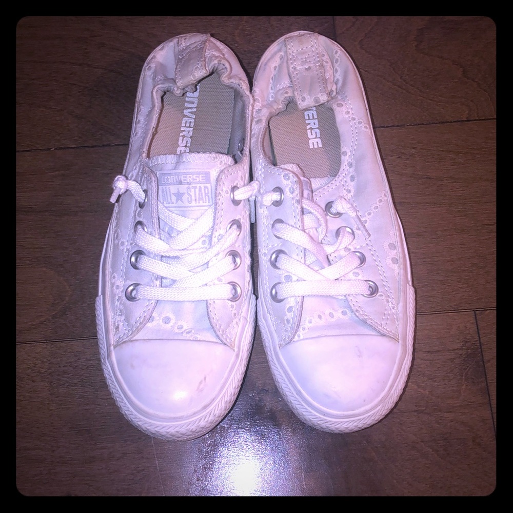 White converse lace slip ons